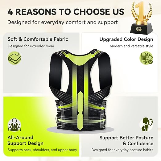 Posture Corrector for Women & Men, Breathable Full Back Brace Support for Hunchback, Adjustable Invisible Shoulder Straightener for Upper & Lower Back Pain Relief, Daily Wear for Office & Home