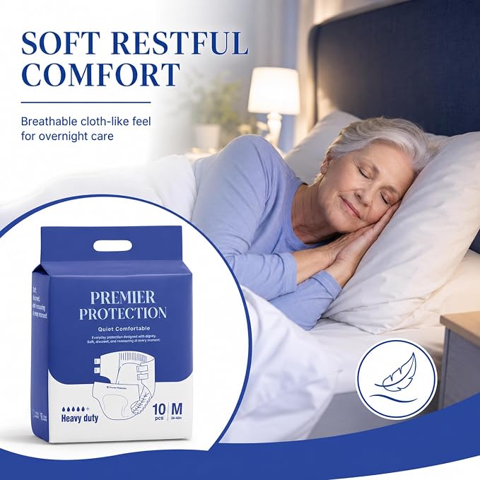 Adult Incontinence Briefs Tab Style, Heavy Absorbency with Wetness Indicator, Refastenable Tabs, Breathable & Soft, Men and Women, Medium & Large, 10 Count