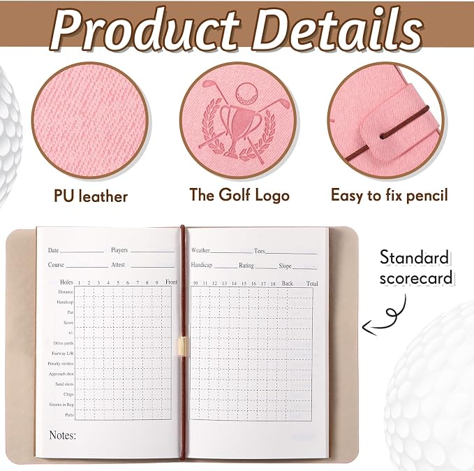 Yexiya Golf Scorecard Book with Pencil, Leather Golf Journal Scorecard Holder Accessories Notebook Log Pocket Score Cart Book Gift for Men Golfers, Sports and Outdoor Club Accessories