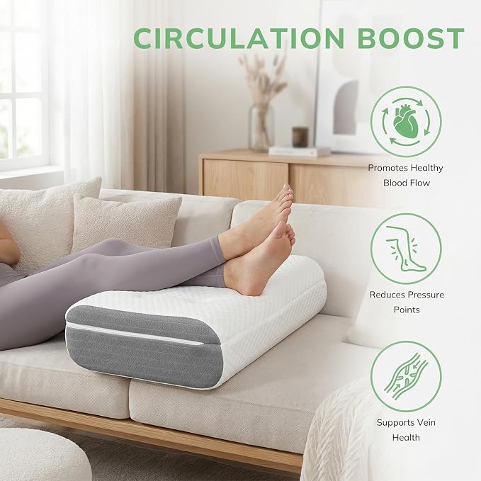 baibu Dual-Layer Leg Elevation Pillow for Legs and Knee Support, Feet Elevation Pillow for Sleeping, Blood Circulation & Swelling Relief, White