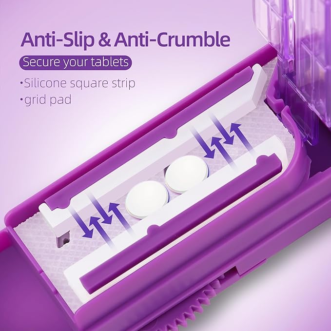 DUBSTAR 2PCS Pill Cutter Splitter for Small and Tiny Pills, Multiple Pill Cutters for Small or Large Pills, Adjustable Pill Splitter with Centering Device and Blade Guard (Purple+Cyan)