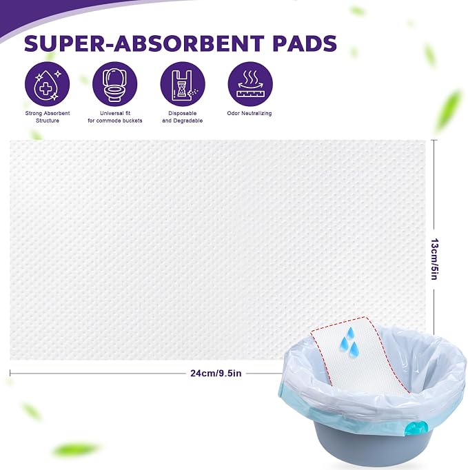 OUMEE Scented 100 Count Absorbent Commode Pads for Bedside Commode Bucket | Commode Liner Pads with Absorbent Gel, Potty Liner Pads for Adults Seniors Portable Toilet Pad Bedpans