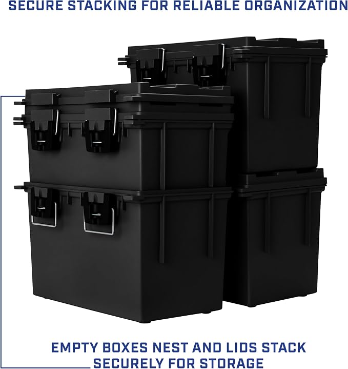 Sheffield XL Ammo Box Made in USA, Stackable Lockable Ammo Storage Box | 4 Pack Lockable Storage Box, Water and Dust Resistant Dry Box, Secures Hunting Gear, Gun Accessories, Supplies, and Bullets