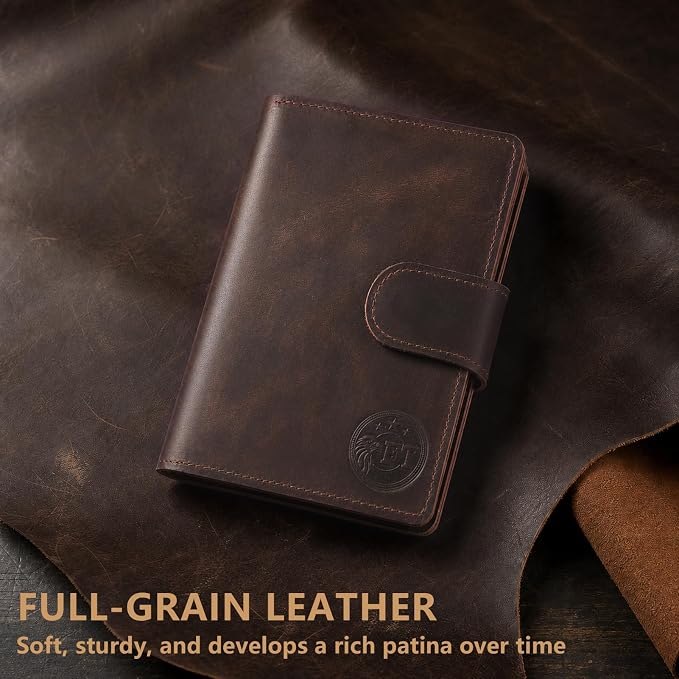 Passport Wallet for Men, Full Grain Leather Passport Holder, AirTag Slot | 2-3 Passport Capacity, Slim for Travel, Multiple Pockets, Magnetic Closure, RFID Blocking, 3 Card Slots, Antique Brown