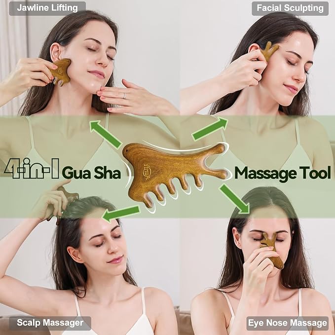 4Pcs Wood Therapy Massage Tools Lymphatic Drainage Massager Wooden Massager Body Sculpting Tools for Maderoterapia,Anti-Cellulite,Pain Relief(4-in-1 Massager)