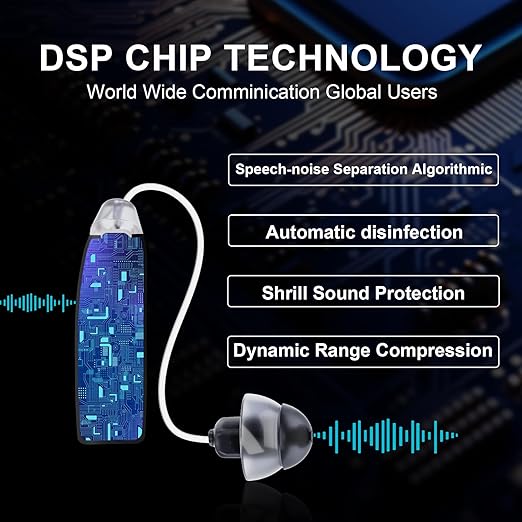 Hearing Aids for Seniors, Rechargeable Hearing Aids for People with Hearing Loss, Hearing Amplifier for Adults, Quality Sound, Intelligent Noise Cancellation, Standby 100h, Comfortable Wearing Dark