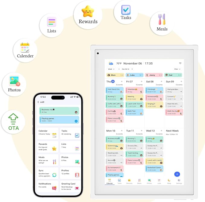 BSIMB 10.1 inch Digital Calendar, Touch Screen Smart Calendar Interactive Display, Chore Chart, to-Do List, Meal Planner, Electronic Planner with Desktop Rack, Great for Organizing Your 2026 Schedule