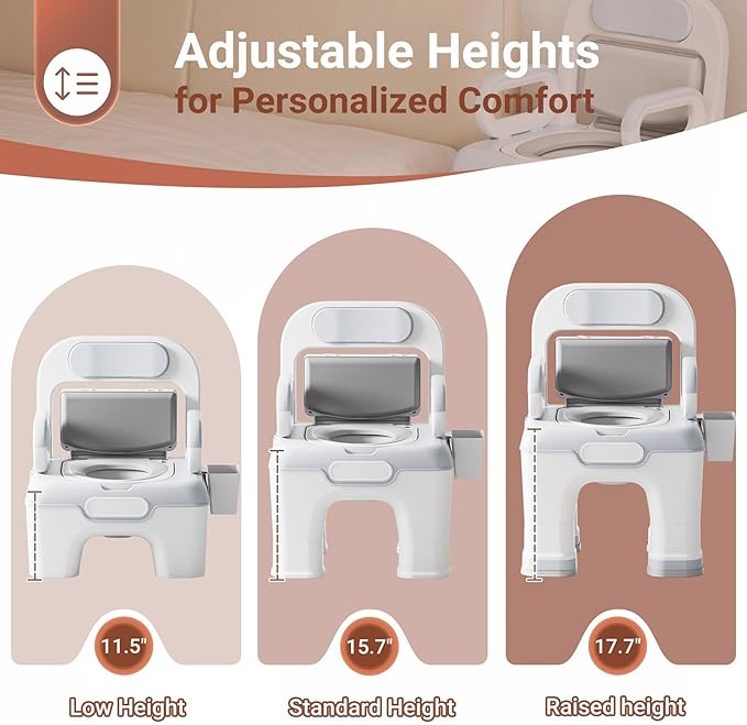 Bedside Commode, Upgraded Safety Commode Toilet for Elderly Disabled, Potty Chair for Adult with Enlarged Arms, Height Adjustable, 900lbs Heavy Duty Bedside Commodes for Seniors