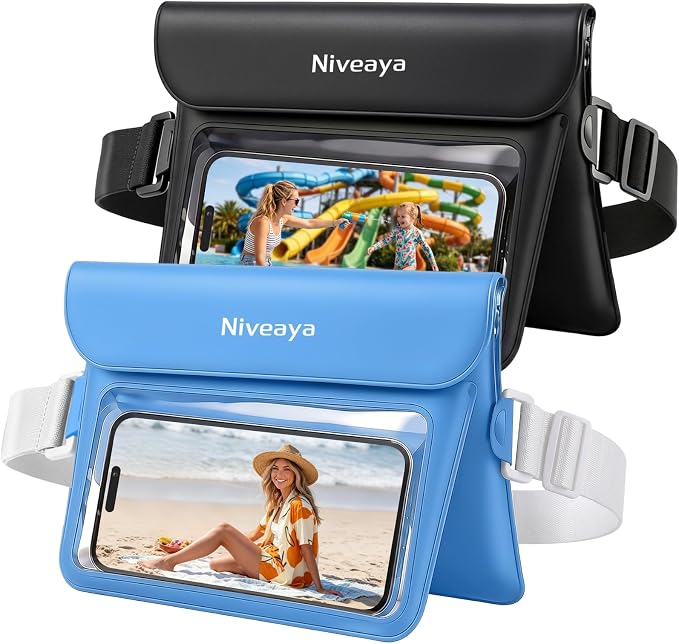 Niveaya Double Space Waterproof Fanny Pack, IPX8 Waterproof Dry Bag Waist Pouch for Beach, Kayaking, Swimming, Boat Travel Essentials, Waterproof Phone Bag & Passport Holder for Women Men(2 Pack)