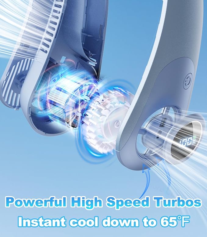 Portable Neck Fan With LED Display, Hands-free 5 Speeds Cooling, Neck Support, Lightweight, Battery Operated, Personal Bladeless Fan Rechargeable, Gift for Women Men, Hot Flashes, Travel, Camping