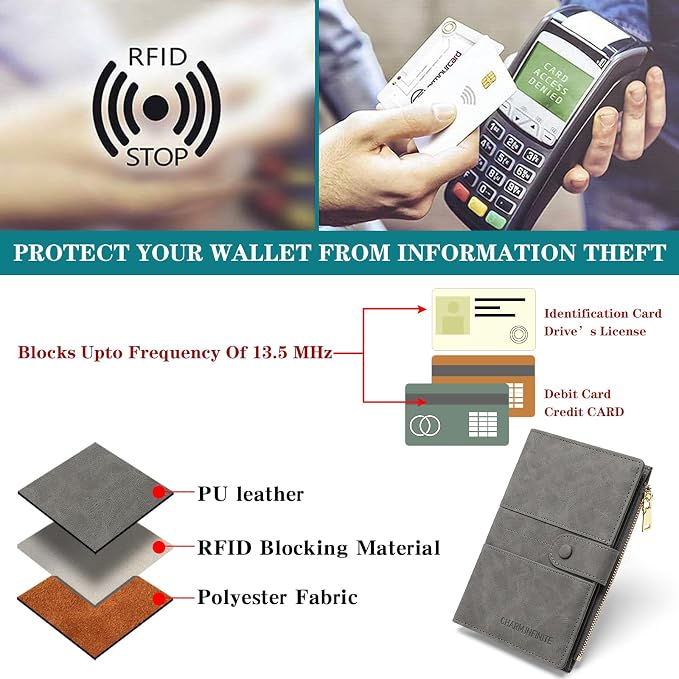 RFID Blocking Leather Passport Wallet Cover Case with Pen and Card Slots Travel Wallet for Women/Men Travel Must Haves Accessories