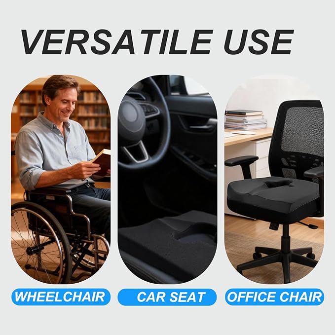 Gel Wheelchair Seat Cushion,Bed Sore Cushions for Butt,Office Chair Pressure Sore cushion,Memory Foam Pillow for bed,Pressure Ulcer Pain Relief,Relieve Sciatica,Coccyx,Washable Cover/Set Black
