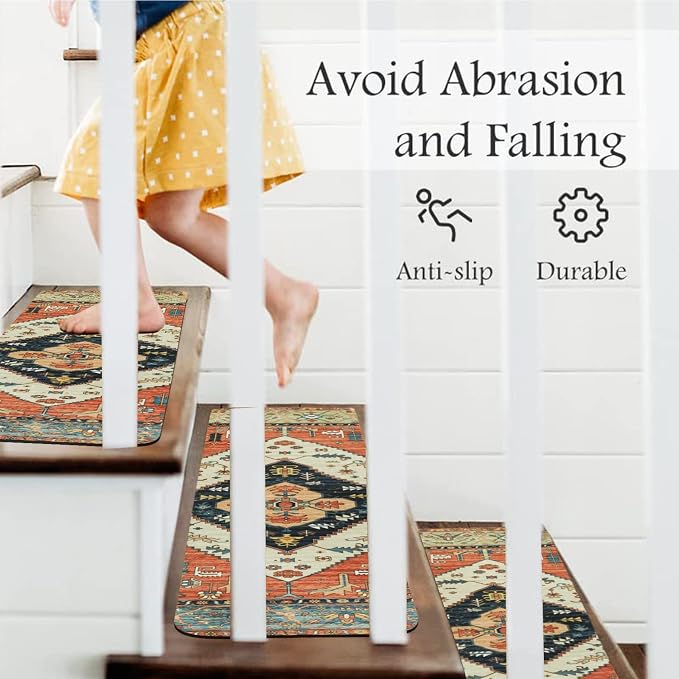 OJIA Non-Slip Carpet Stair Treads for Wooden Steps 15PC 30"X8" Stair Runner | Indoor Stair Runners for Wood Steps Non Slip Rubber Stair Carpet Safety Mats for Dogs, Kids & Elders, Stairway Grip Covers