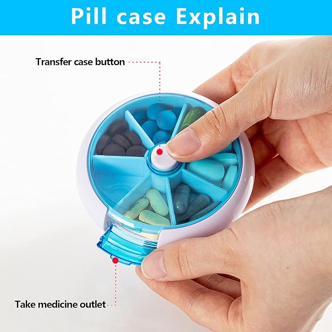 INVODA Rotating Weekly Pill Dispenser 7 Day 3 Times Medicine Pill Planner with 7 Compartments