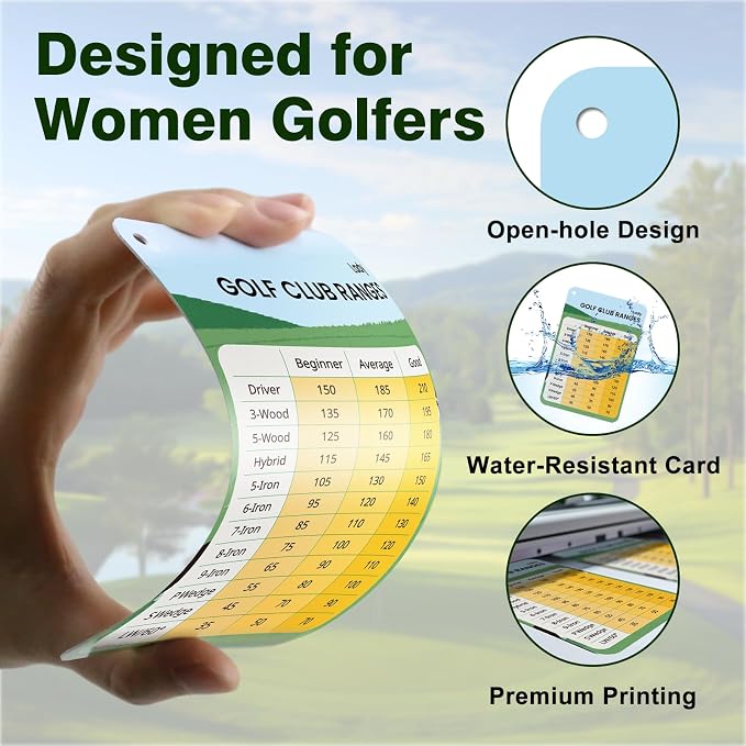 2 Pack Golf Club Distance Card, Waterproof Yardage Chart Card, Credit Card Size and Easy Carry, Quick Reference Guide with Clip, Golf Bag Accessories for Men Women Golfers | Durable、Hassle-Free、Pocket-Sized、Great Gift