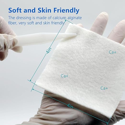 Calcium Alginate Wound Dressing - 4”x4” Patches, 10 Packs, Non-Stick Gauze Pads for Wound Care, Accelerating Wound Healing, High Absorbency and Soft