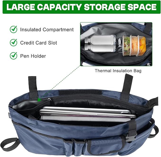 ANILD Walker Bag Basket with Cup Holder, Foldable Walker Bag for Folding Walker Accessories for Seniors Elderly, Walker Storage Bag with Large Capacity