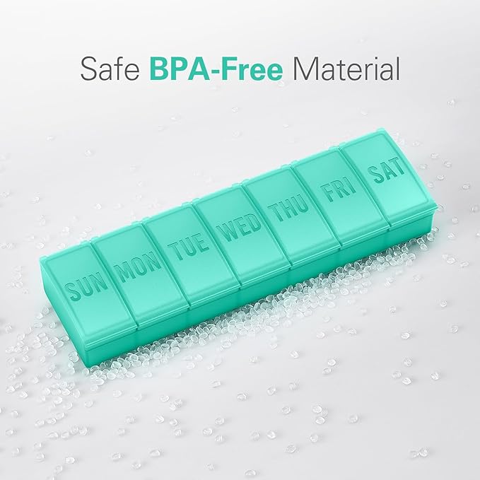 Barhon Pill Organizer Large, Weekly Pills Organizer Pill Box, Medicine Pill Organizer Travel, 7 Day Pill Case for Big Vitamins Supplements Fish Oil, Green
