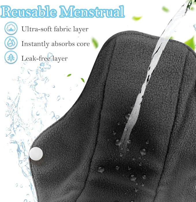 PHOGARY 7 Pcs Reusable Menstrual Pads, Reusable Sanitary Pads for Women, Washable Overnight Cloth Menstrual Pad Heavy Flow with Wet Bag