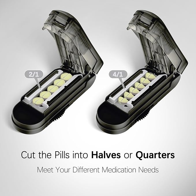 Pill Cutter Splitter for Small and Tiny Pills, Pill Splitter for Multiple Pills at a Time with Centering Device and Stainless Steel Blade (Black)
