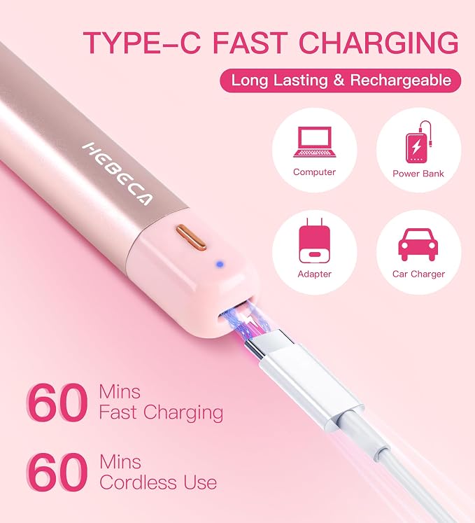 HEBECA Nose Hair Trimmer for Women 3in1 Facial Hair Removal Trimmers- Rechargeable, Waterproof, Portable with Travel Bag- Trims Nose, Ear, Eyebrow, Peach-Fuzz, Lips, Chin Face Hair Remover (Pink)