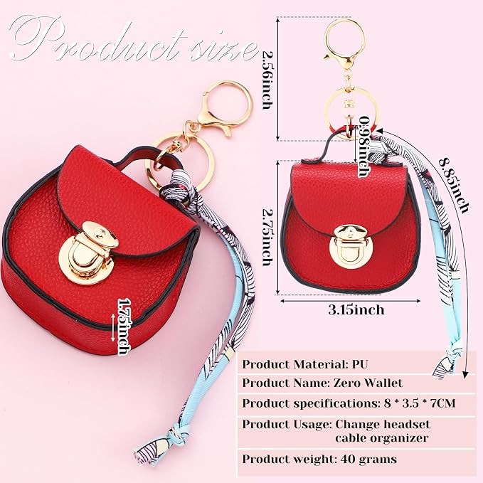 Liliaafar 5 Pcs Mini Backpack Keychain Mini Coin Purses for Women Cute PU Leather Makeup Bag with Keychain, Multi Pocket Card Holder Cable Organizer Giftable Zipper Pouch (Saddlebag)