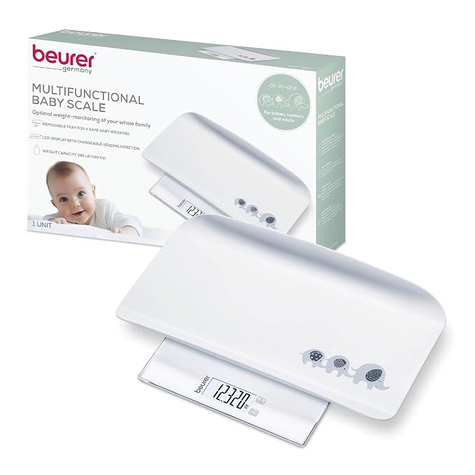 Beurer BY82 Multifunctional Baby Scale for Babies, Pets, Kids, & Adults up to 396lbs, Measures in 4 Units with Backlit Digital Display & Hold Function for Accuracy, Pet Scale for Cats and Dogs