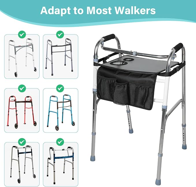 Walker Tray for Folding Walker, Trays for Walkers for Seniors Detachable with Cup Holder,Walker Trays for Rolling Folding Walker,Walker Accessories for Elderly