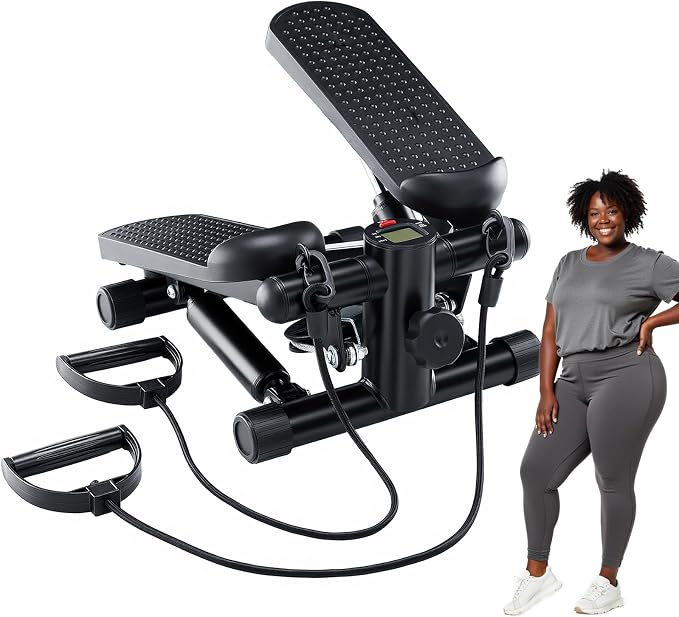 OLIXIS Steppers for Exercise At Home Workout Equipment, Mini Stepper Exercise Machine for Senior Citizens, Twist Stepper with Resistance Bands, Cardio Weight Loss Equipment Home Fitness