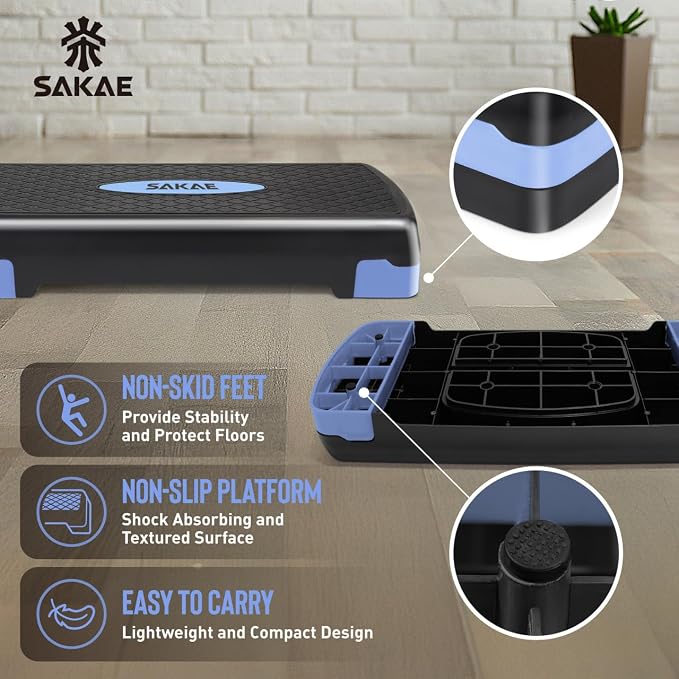 Adjustable Height Aerobic Stepper Set, Multiple Bundle Options with Dumbbells, Kettlebell, Waist Trimmer, Ankle Weights or Weighted Vest, Workout Exercise Step Platform w/Level Risers, 4 Colors