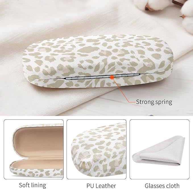 Glasses Case Hard Shell, Leather Protective Case for Sunglasses with Cleaning Cloth, Cute Eyeglass Cases for Women