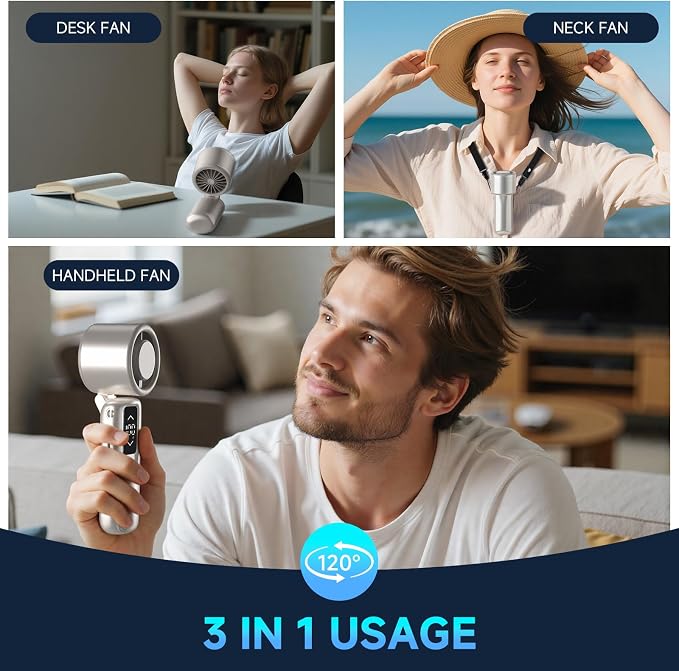 Portable Handheld Turbo Fan, 1-100 Gear Wind, Battery Operated, Up to 23 Working Hours, 3 IN 1 Personal Fan with Air Turbo Tech, Cooling Essentials for Indoor/Outdoor(Gold)
