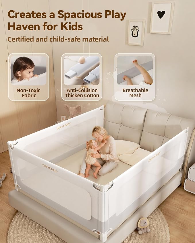 54” Baby Bed Rail Guard for Toddlers,Extral Tall Toddler Bed Rails 1-Side | Thickened Carbon Steel Frame, 1 Side Child Safety Side Railing Guards for Twin, Full Bed,Dual Childproof Locks, No Gap Fit