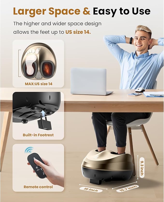 BOB AND BRAD Foot Massager Machine with Heat and Remote, Fits up to Men Size 14, FSA Electric Shiatsu Deep Kneading Foot Massager, Relieve for Plantar Fasciitis and Neuropathy Pain, HSA Eligible
