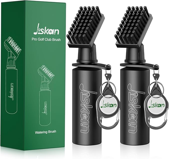 Jiskan 2 Pack Pro Golf Club Cleaner Brush Combo with Squeeze Water Bottle 7.5 Inches Holds 4 Ounces of Water, Essentials Golf Accessories for Men, Best Golf Gifts for Men