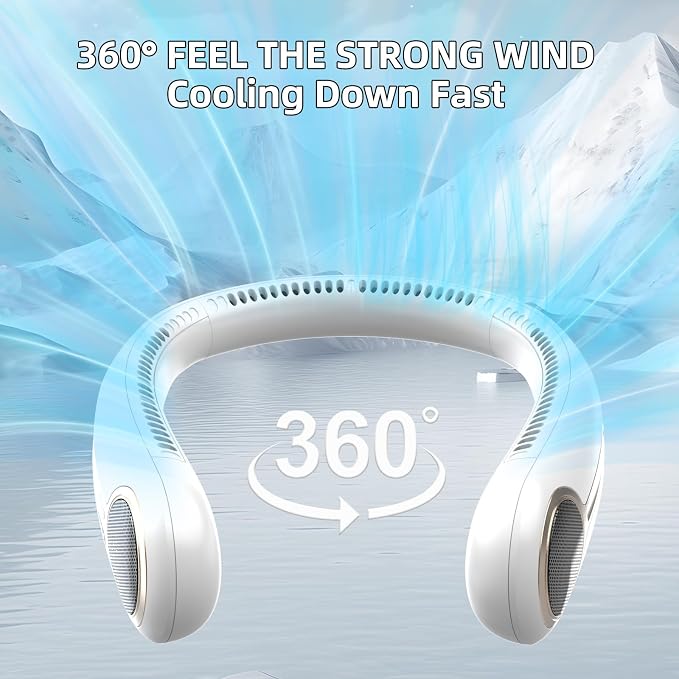 Portable Neck Fan, Personal Wearable Bladeless Fan, 6000mAh USB Rechargeable, 360° Airflow, LED Display, 4-Speeds, Hands Free Fan for Outdoor Indoor, Birthday Gifts for Men Women Dad Mom (White)