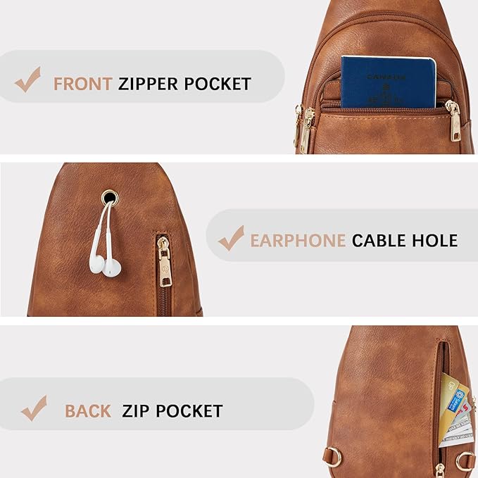 BOSTANTEN Sling Bag for Women Leather Crossbody Bags Fanny Pack Chest Bag for Travel | Adjustable Wide Strap, Small, Anti Theft, Lightweight, Multi Pockets and Carrying Way, Card Slot, Cute Trendy for Everyday