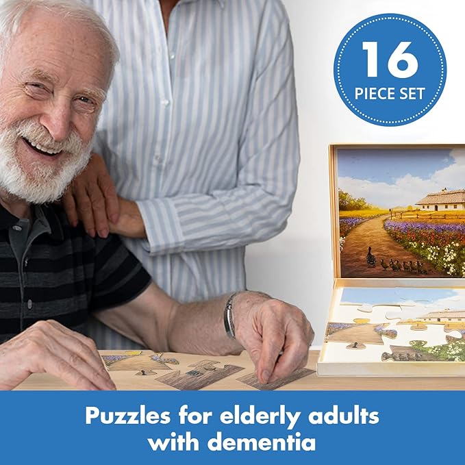 Assistex Large Piece Jigsaw Puzzle for Seniors with Dementia with Conversation Prompts, Large Piece Memory Game for Adults, Elderly, and Dementia Patients – Country Home Puzzle, 16 pcs