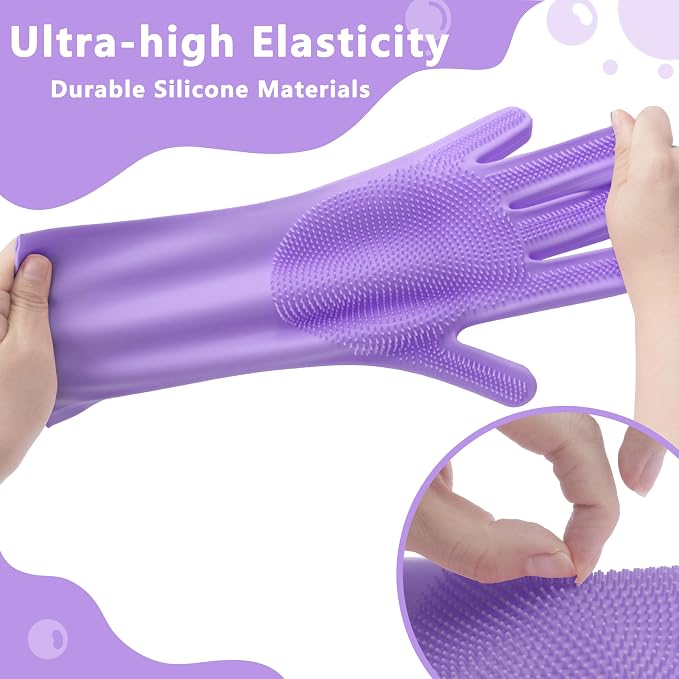 Pet Grooming Gloves—Dog Washing Gloves with High-Density Teeth, Dog Bath Scrubber with Enhanced Five Finger Design, Silicone Gloves for Dogs and Cats Bathing, Massage (Purple)