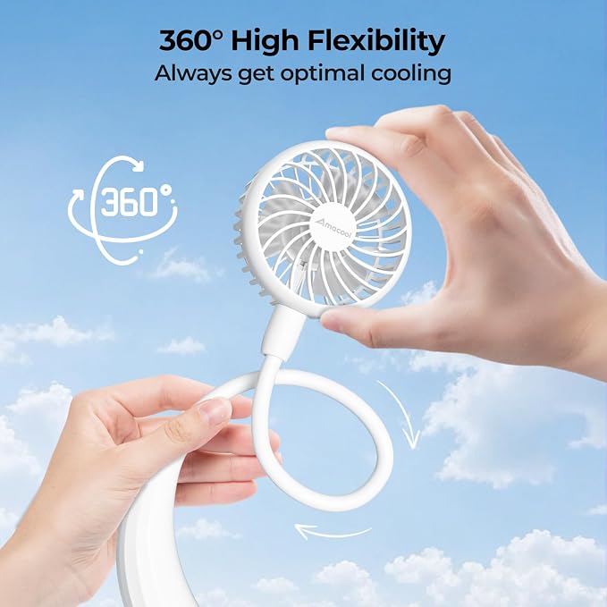 AMACOOL Portable Neck Fan, Lightweight Wearable with Hands-Free Comfort | 360° Adjustable Personal Fan with Ultra Quiet & Strong Wind, Gifts for Men Women Hot Flashes Cruise Travel Outdoor Sports