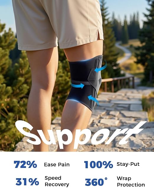Medical-Grade Knee Brace for Women & Men,[Adjustable V-Straps & Anti-Slip] Knee Support with Side Stabilizers for Knee Pain,Meniscus Tear,ACL,MCL,Arthritis, Patella Stability for Injuries Recovery- XL