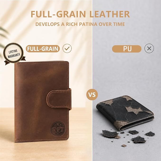 Passport Wallet for Men, Full Grain Leather Passport Holder, AirTag Slot | 2-3 Passport Capacity, Slim Design for Travel, Multiple Pockets, Magnetic Closure, RFID Blocking, Zippered Coin Pocket, Brown