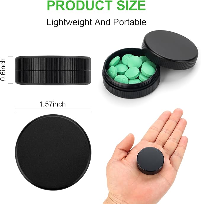 Mini Pill Case, 2Pack Aluminium Medication Organizer Containers for Purse Pocket, Travel Metal Vitamin Holder Box for Daily, Portable Waterproof Small Medicine Caddy for Camping, Working - Black