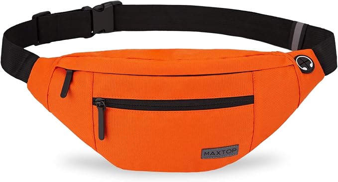 Crossbody Bag for Women Men Orange Shoulder Fanny Pack Hands-Free Wallets | Polyester,4-Zipper Pocket, Adjustable Waist Bag for Workout Traveling Casual Festival