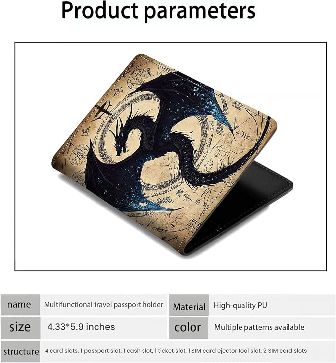 Passport Holder Wallet Cover Case,RFID Blocking Passport Cover,Large Capacity Travel Wallet with Multi Card Slots (Retro Dragon Artwork)