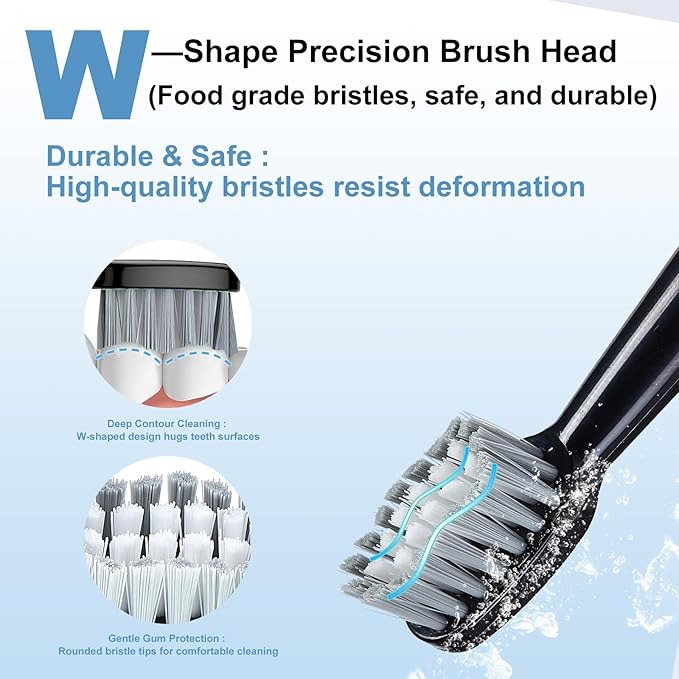 Sonic Electric Toothbrush Set for Adults, 5 Modes Rechargeable Toothbrush with 5 Brush Heads, 50-Day Battery Life, IPX7 Waterproof, 2-Min Smart Timer (Black)