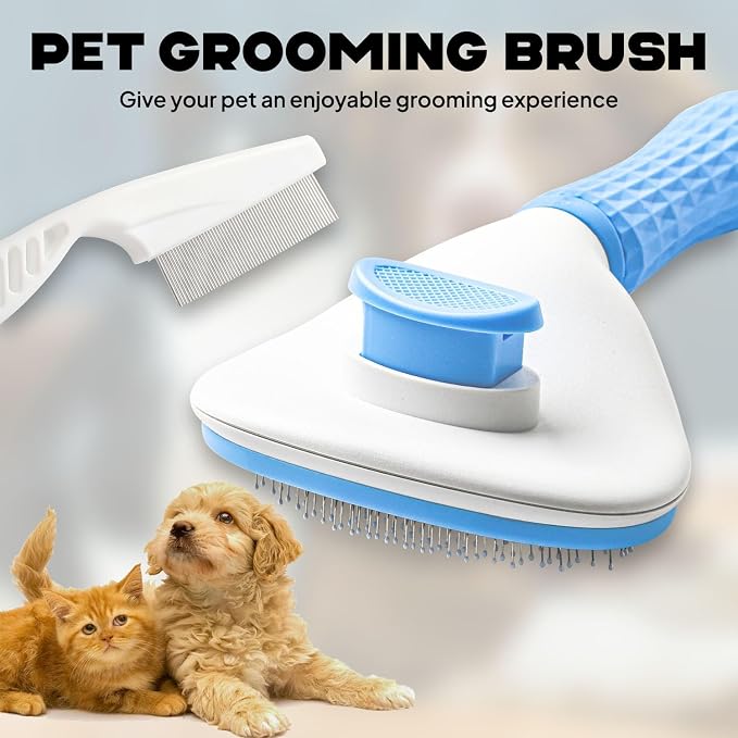 Self-Cleaning Pet Grooming Brush – Smooth Grooming Brush for Dogs and Cats, Easy Hair Removal with the Push of a Button, Gentle Shedding Remover for Small Pets (Basic Oval)