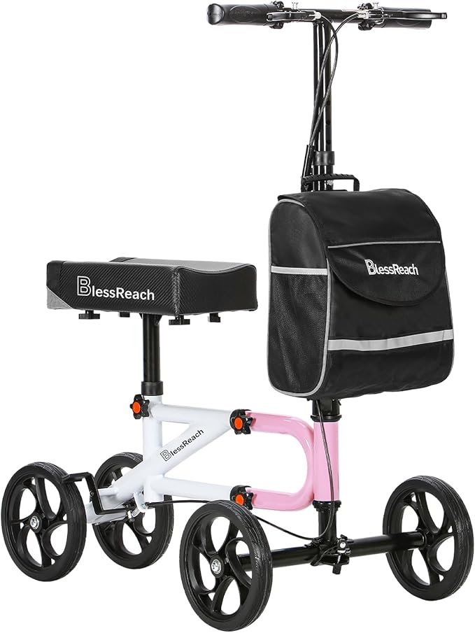 Economy Knee Scooter Steerable Knee Walker for Foot Injuries Compact Crutch Alternative with Dual Braking System (Pink)