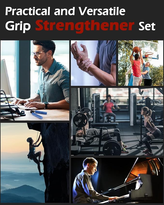 Hozzen Grip Strength Trainer, 6 Pack Grip Strength Trainer Set (50-350LB), No Slip Hand Grip Strengthener, Wrist Forearm Strengthener with Grip Tape for Strength Training, Exercise, Injury Recovery
