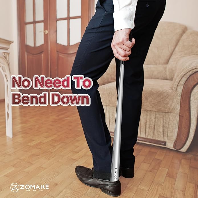 ZOMAKE Extra Long Shoe Horn for Seniors Men,Metal Shoehorn Long handle for Boots,Stainless Steel Shoe Spoon Helper